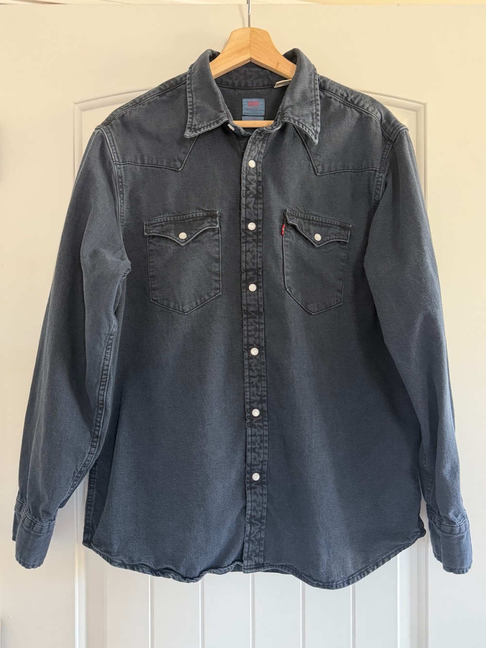 Levi's Men's Black Washed Denim Pearl Snap Western Button Up Shirt Size L Cowboy